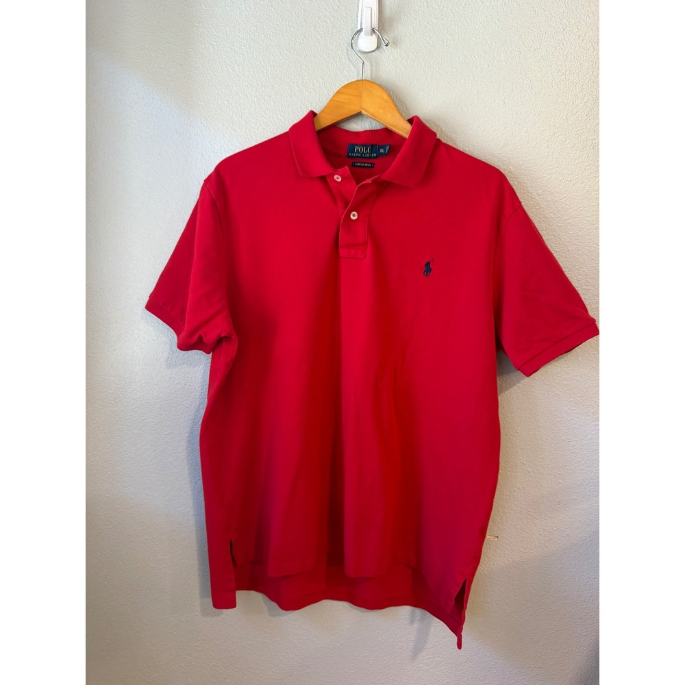 Polo Ralph Lauren Polo Shirt Women XL Red Stretch Mesh Short Sleeve Preppy